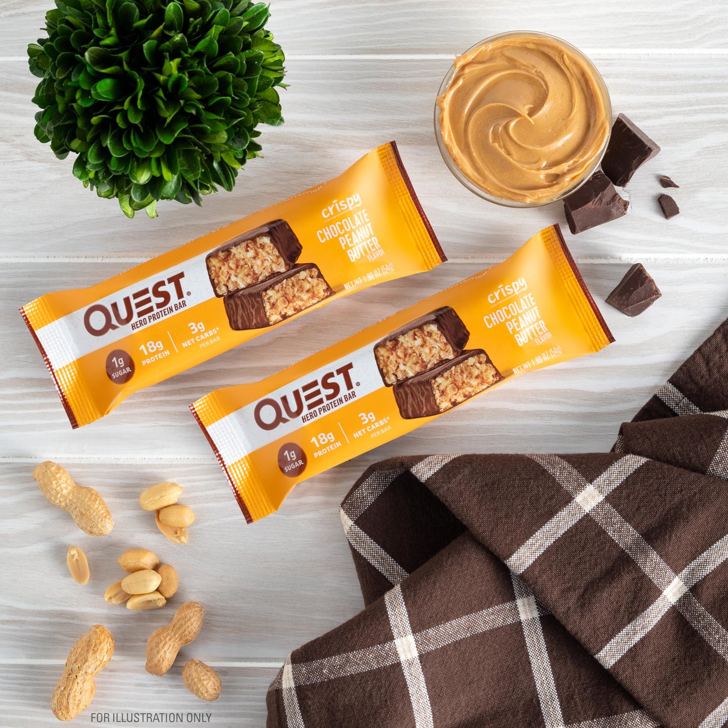 Quest Nutrition Crispy Chocolate Peanut Butter Hero Protein Bar, 18G Protein, 1G Sugar, 3G Net Carb, Gluten Free Protein Snack,