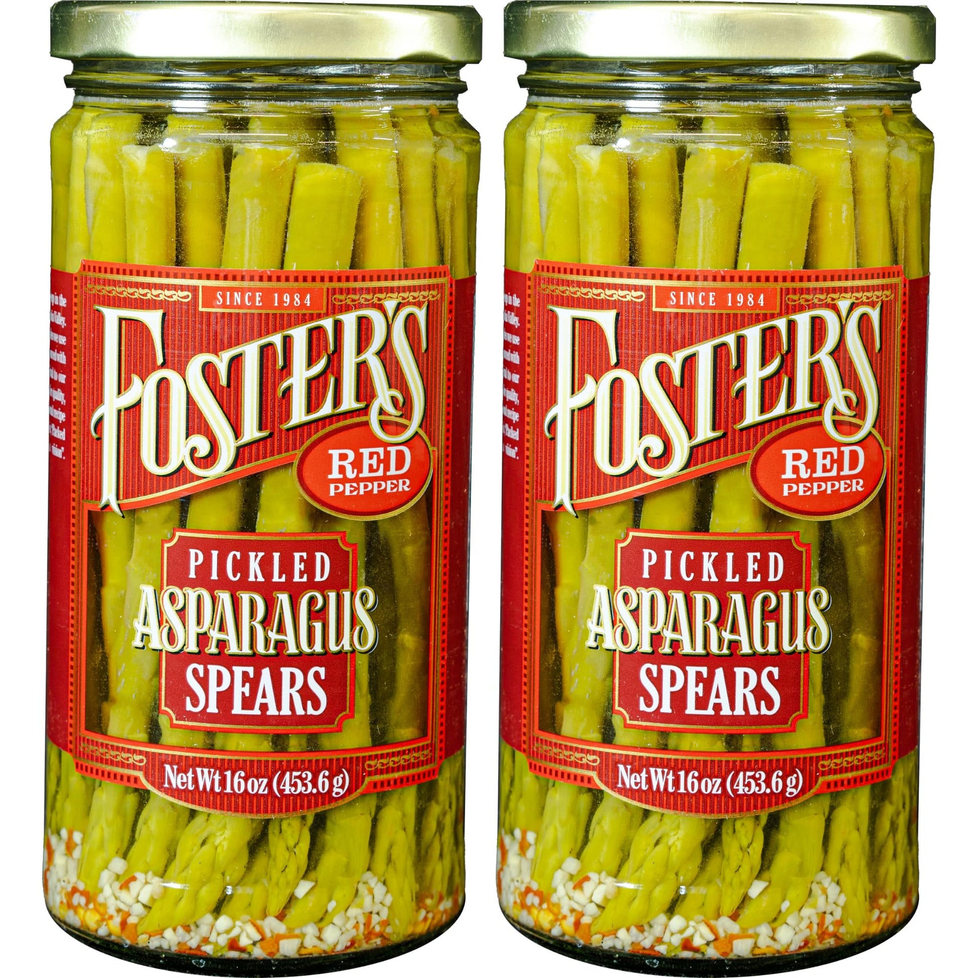 Fosters Hot Pickled Asparagus Spears in a Jar, Spicy Red Pepper, 16oz, 2 Pack, Traditional Pickled Vegetables Recipe over 40 ye