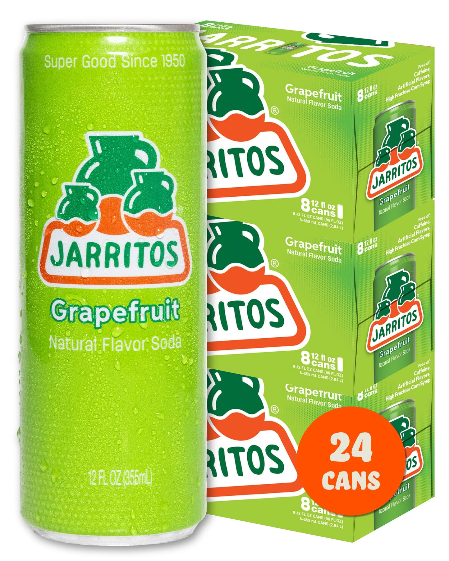 Jarritos - Mexican Soda Soft Drinks  Gfruit (12 oz  355ml) 8 Cans (3 Boxes of 8) - Real Cane Sugar - 0g Fat - Made in Mexico - Natural Flavor Soda Pop - Party & BBQ Beverages