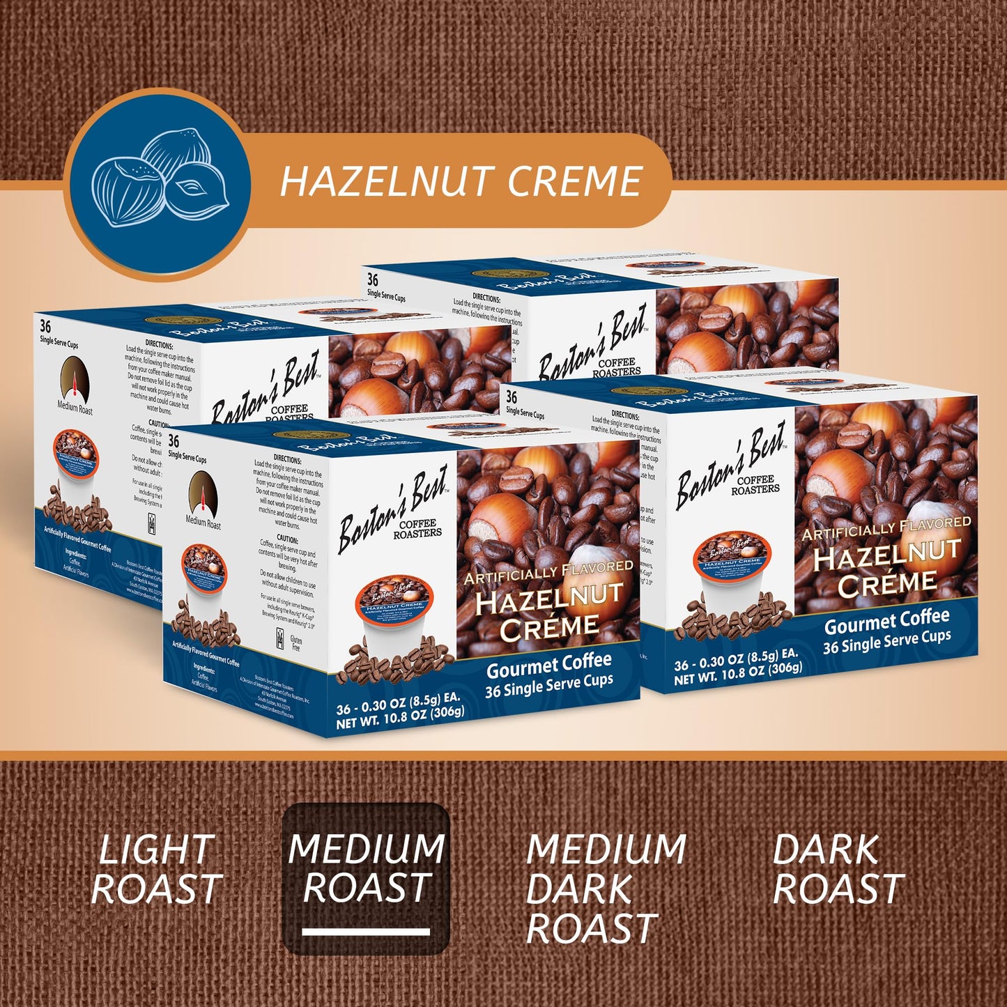 Bostons Best Hazelnut Creme Flavored Coffee, Compatible with Keurig, 144 Single Serve Cups