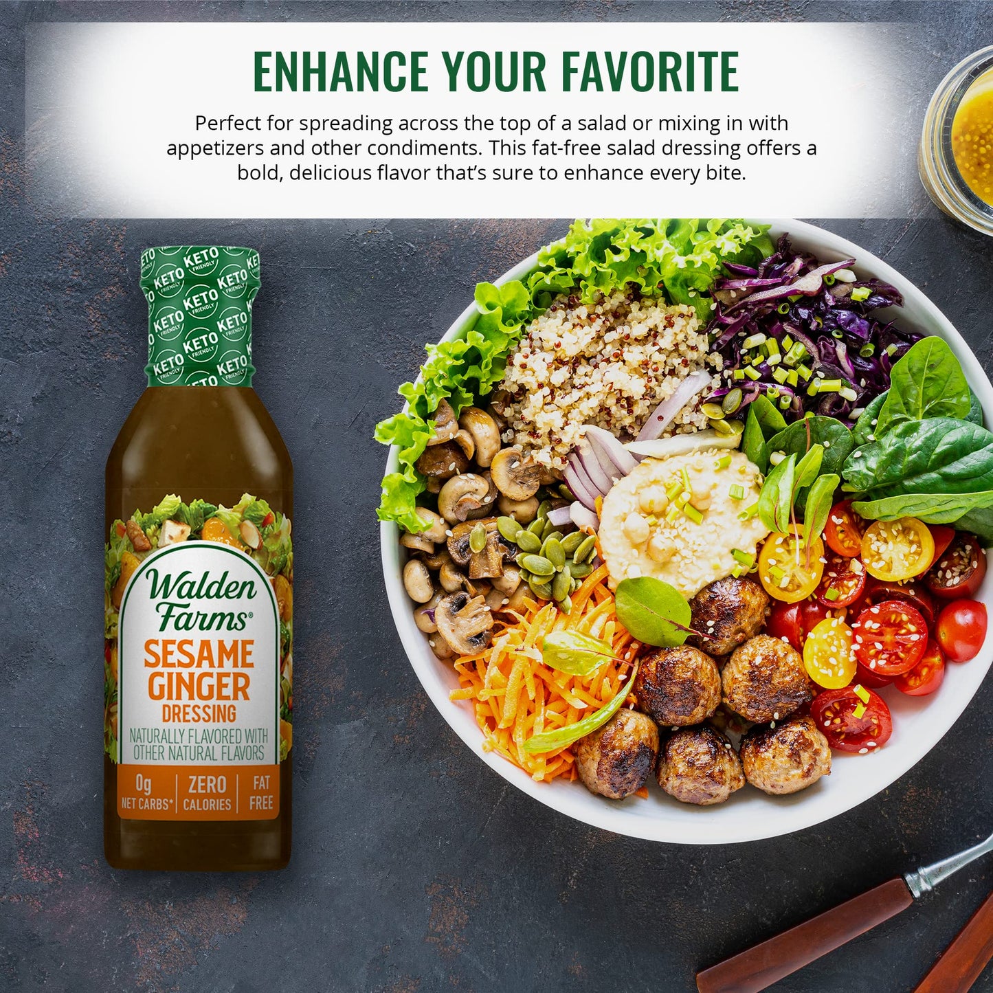Walden Farms Sesame Ginger Salad Dressing, 12 Fl Oz - Zero Calorie, Low Fat, Gluten Free Dressing for Healthy Eating