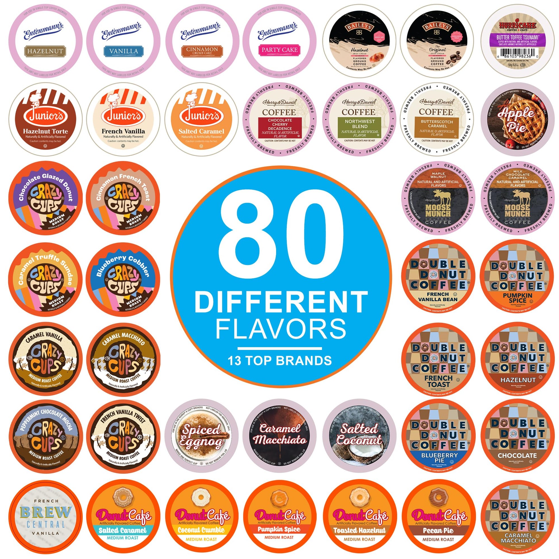 Crazy Cups Flavored Coffee Pods Variety Pack, Assorted Sampler, 80 Count