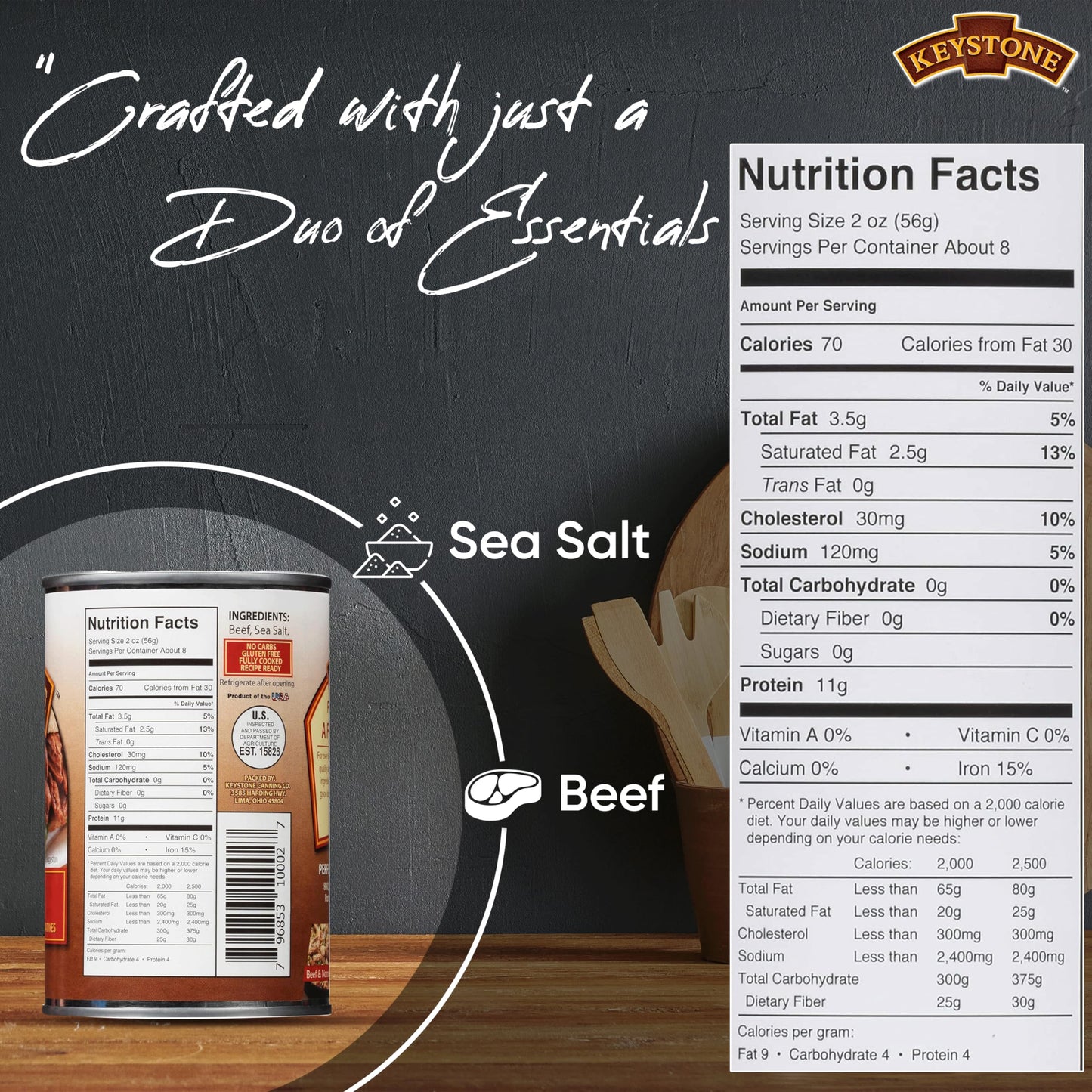 Keystone Meats Canned Beef, Fully Cooked, Gluten Free, 14.5 Oz, Pack of 3
