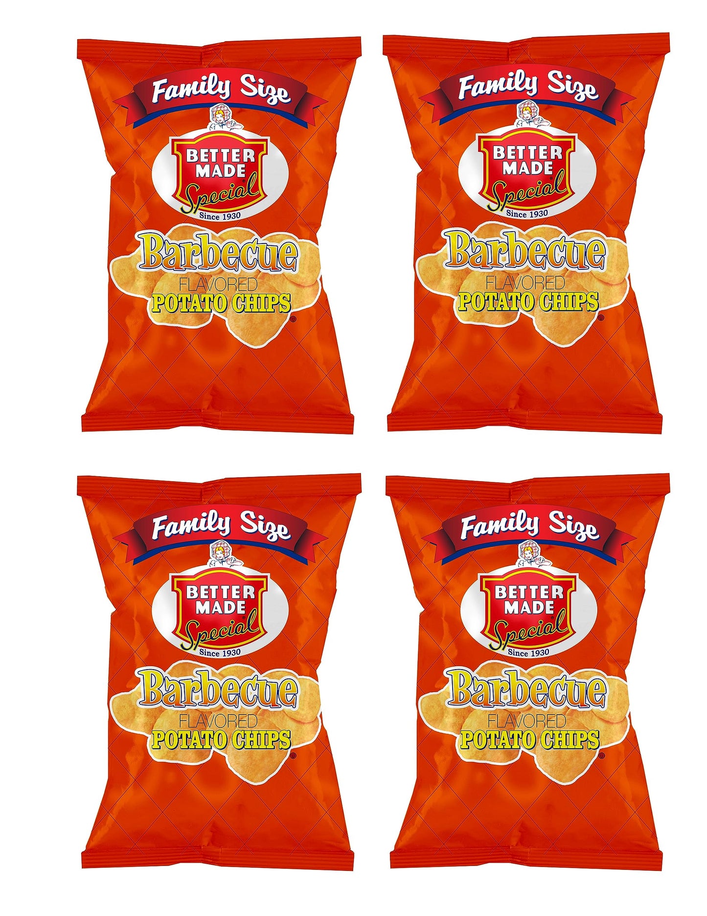 Better Made Bbq Potato Chips - Four (4) Pack - 8.5-9 Oz Family Size Bags - Crispy, Crunchy, Salty Snacks Made From Fresh Potatoes - Gluten Free - Family Owned And Operated