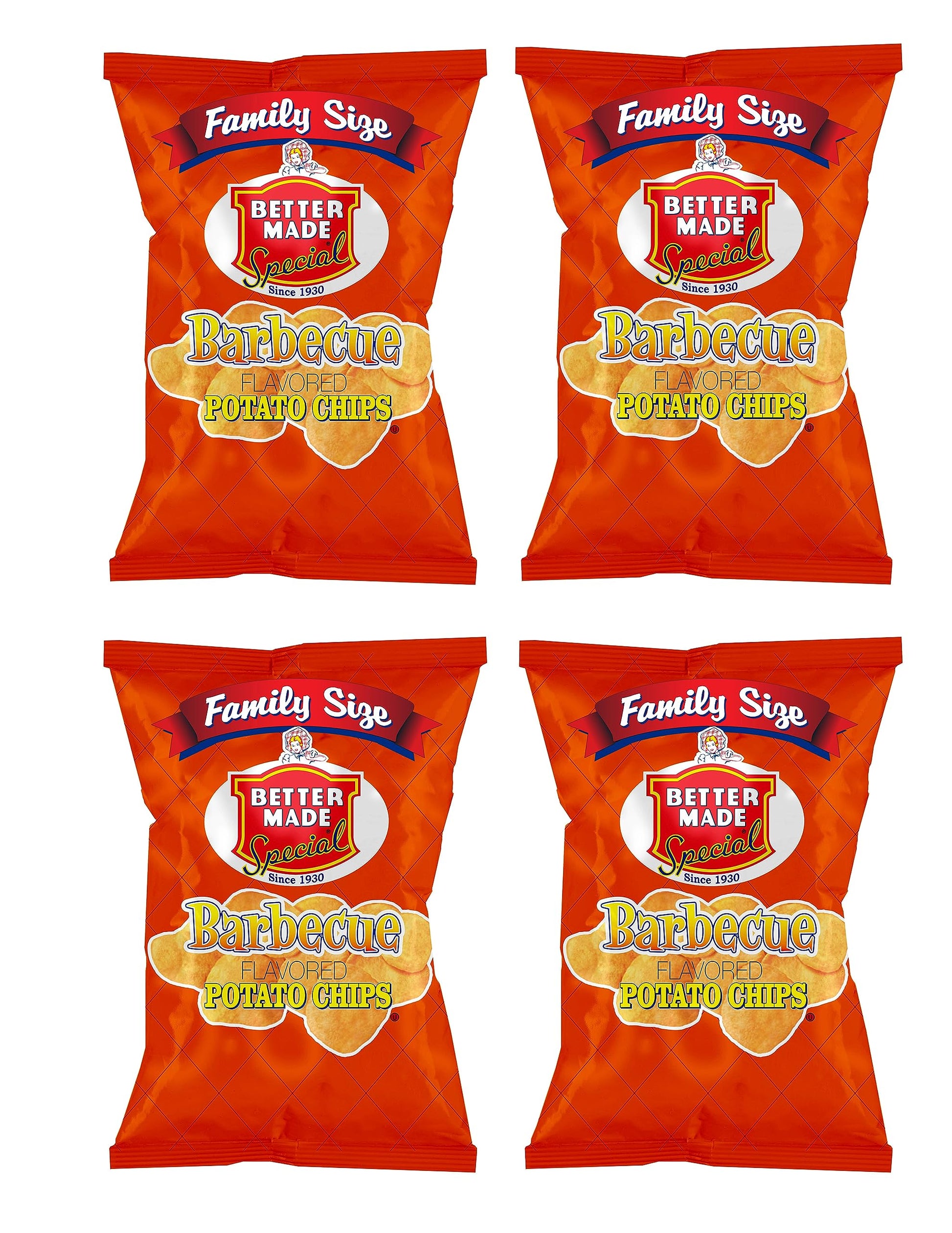 Better Made Bbq Potato Chips - Four (4) Pack - 8.5-9 Oz Family Size Bags - Crispy, Crunchy, Salty Snacks Made From Fresh Potatoes - Gluten Free - Family Owned And Operated