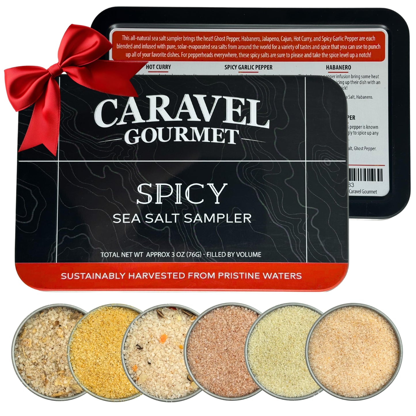 Spicy Sea Salt Sampler Set, Ghost Pepper and Habanero Salt, Give Spicy Seasoning as a Gourmet Cooking Gift, 0.5 oz x Bundle of 6 Flavored Salts