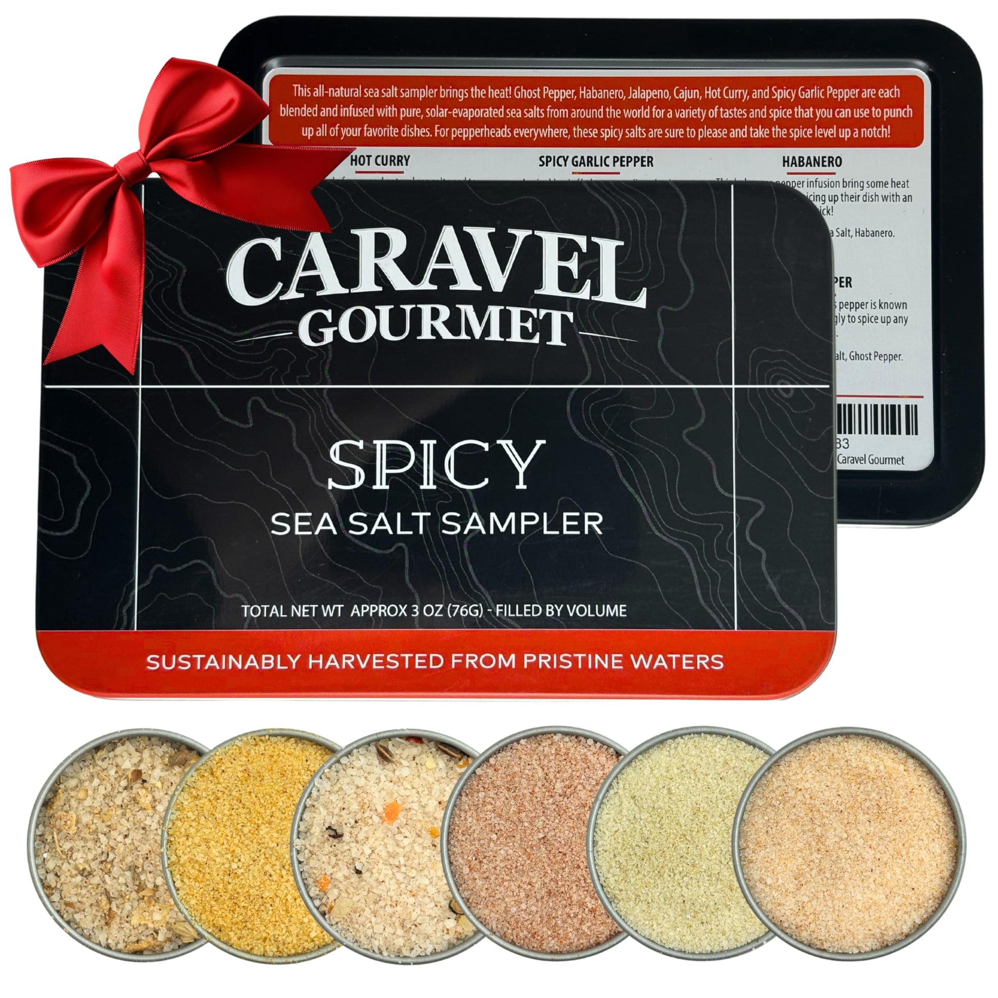 Spicy Sea Salt Sampler Set, Ghost Pepper and Habanero Salt, Give Spicy Seasoning as a Gourmet Cooking Gift, 0.5 oz x Bundle of 6 Flavored Salts