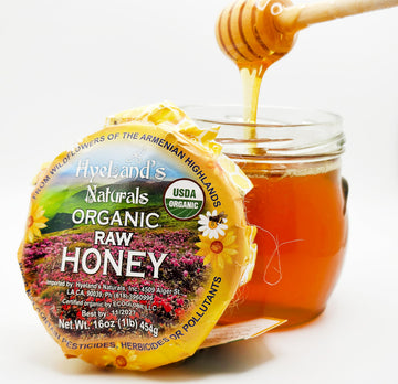 16oz- Glass Jar HyeLands Naturals USDA Organic Raw Wildflower Honey from the highlands of Armenia- NO Pesticides, NO Preservati