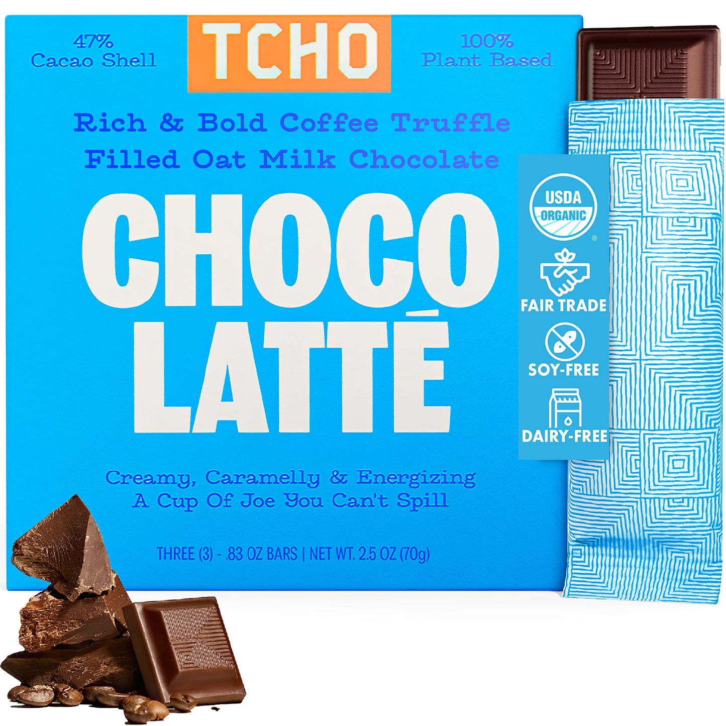 Tcho Choco Latte Oat Milk Chocolate Bars (1 Pack) | 100% Plant Based, Organic & Fair Trade, | Non Gmo, Non-Dairy, Vegan Chocolat