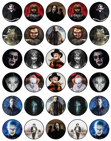 30 X Edible Cupcake Toppers Themed Of Scary Horror Films Collection Of Edible Cake Decorations | Uncut Edible On Wafer Sheet