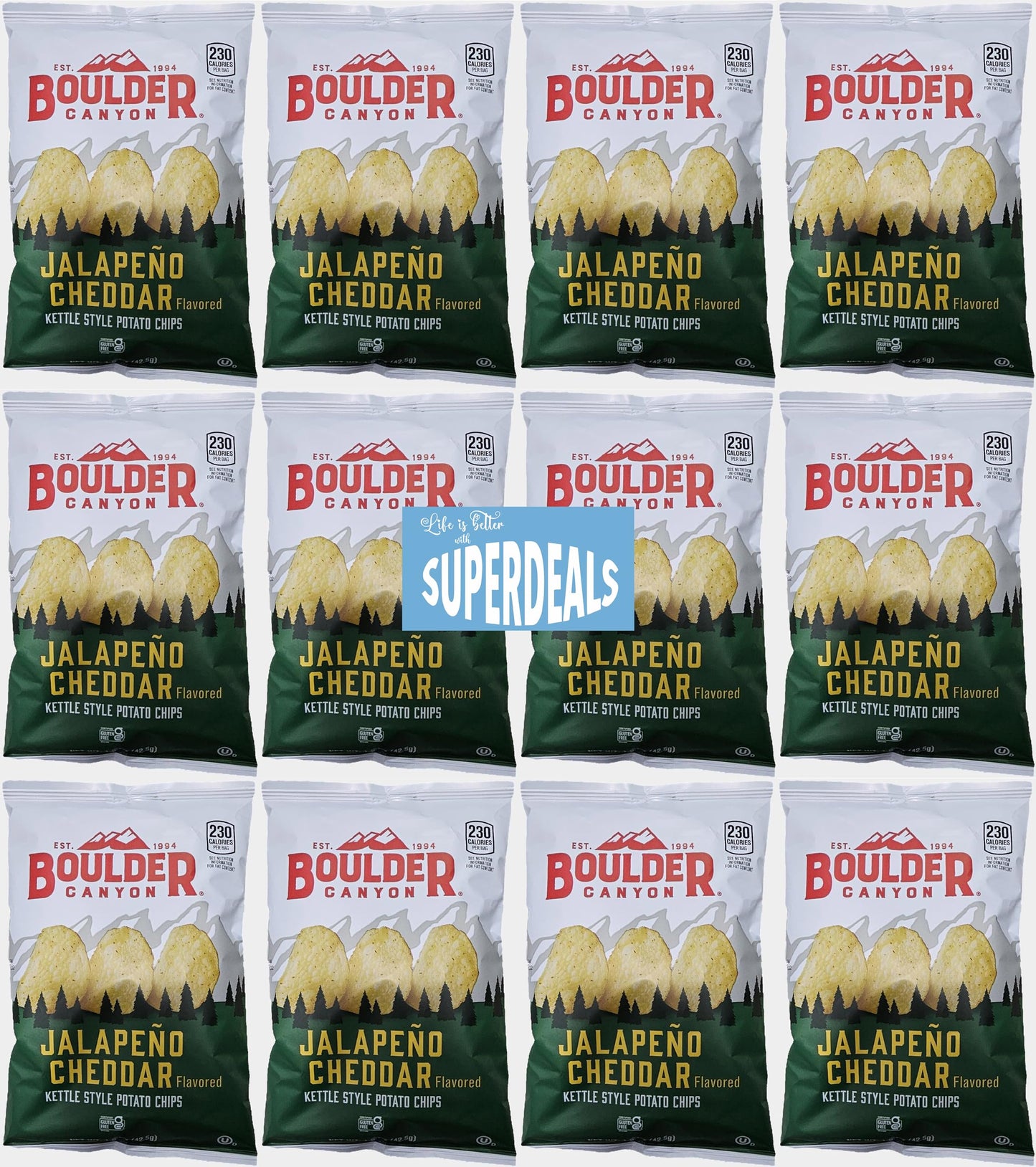 Boulder Canyon | Jalapeno Cheddar | Kettle Style Potato Chips| 1.5 Ounce | Pack of 12 Bundled by SUPERDEALS with Mystery Bonus G