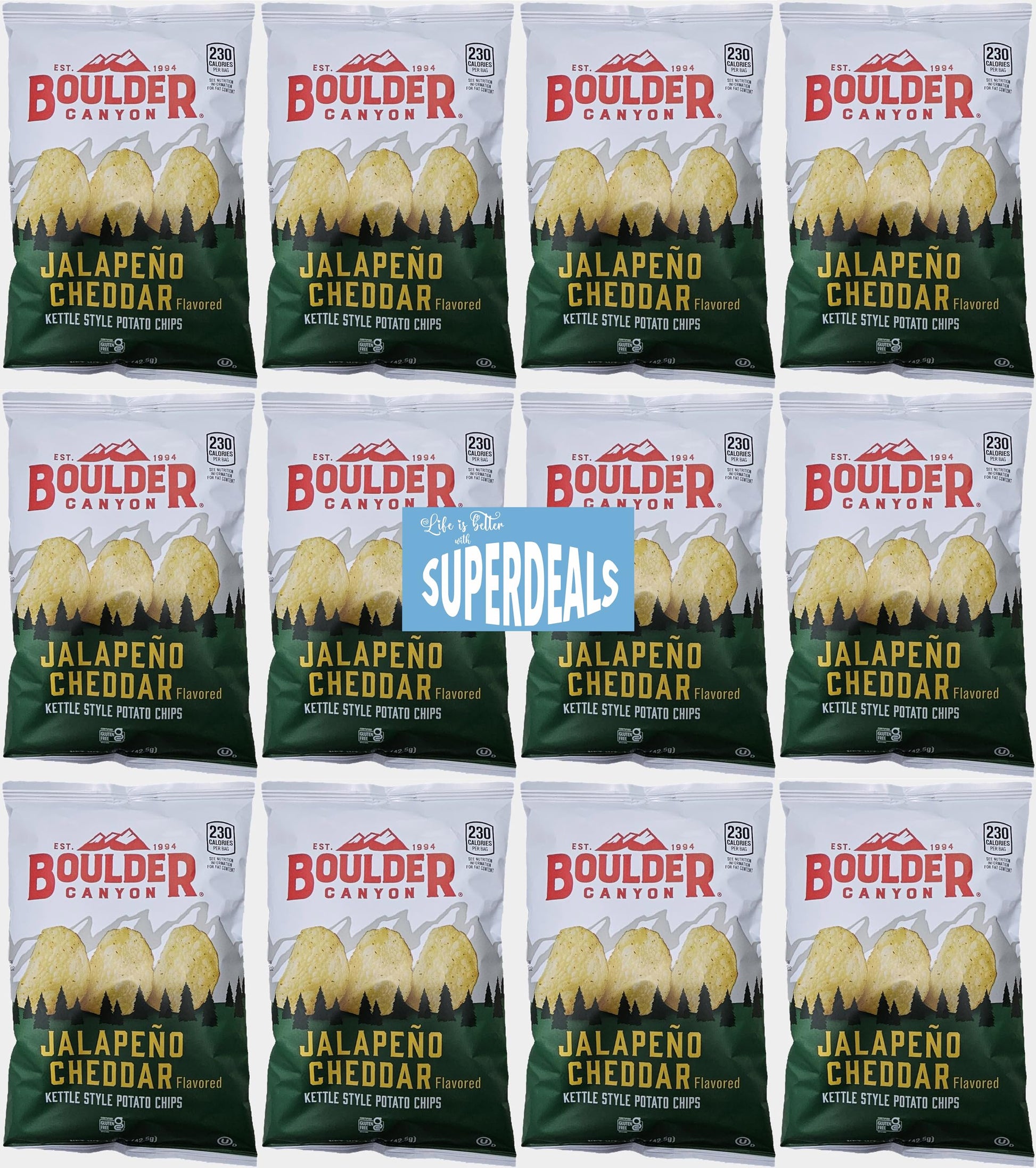 Boulder Canyon | Jalapeno Cheddar | Kettle Style Potato Chips| 1.5 Ounce | Pack of 12 Bundled by SUPERDEALS with Mystery Bonus G