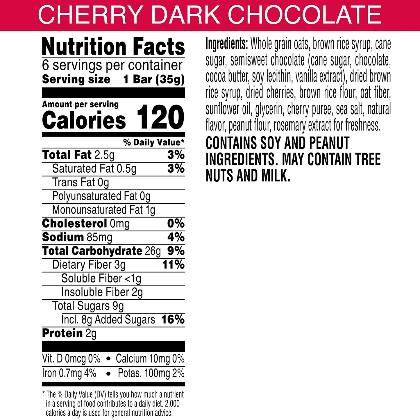 Kashi Chewy Granola Bars, Fiber Bars, Vegan Snacks, Cherry Dark Chocolate, 7.4Oz Box (6 Bars)