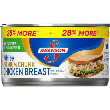 Swanson White Premium Chunk Canned Chicken Breast In Water, Fully Cooked Chicken, 12.5 Oz Can
