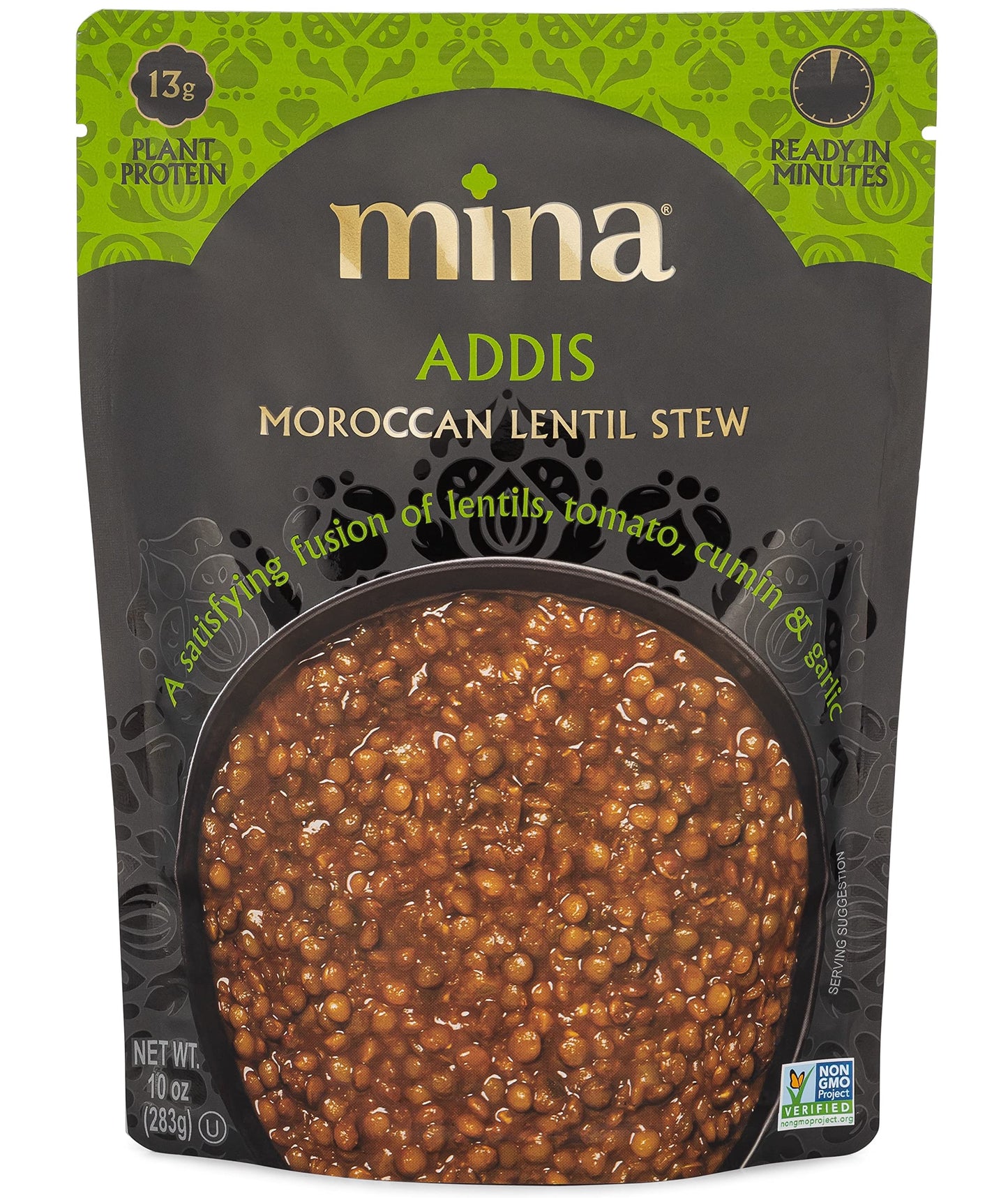 Mina Moroccan Lentils, Ready to Eat, Vegan, Non-GMO, Gluten Free, 10 oz (Pack of 6)