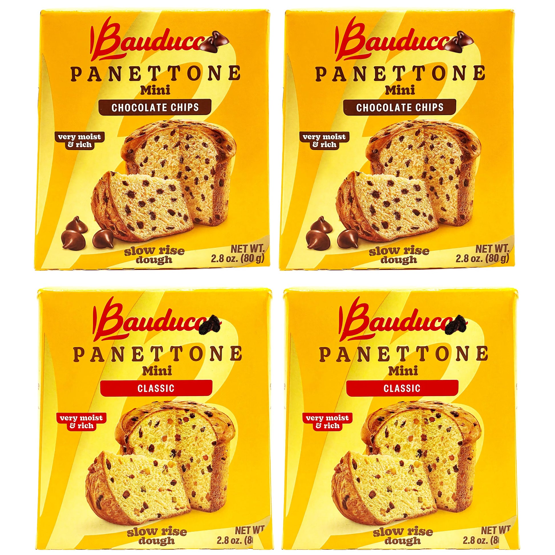 Panettone Cakes Variety Pack, 4 Pack (2.8 oz Each), Individually Wrapped Mini Classic Sweet Bread, Classic Moist Fresh Fruit and