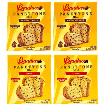 Panettone Cakes Variety Pack, 4 Pack (2.8 oz Each), Individually Wrapped Mini Classic Sweet Bread, Classic Moist Fresh Fruit and