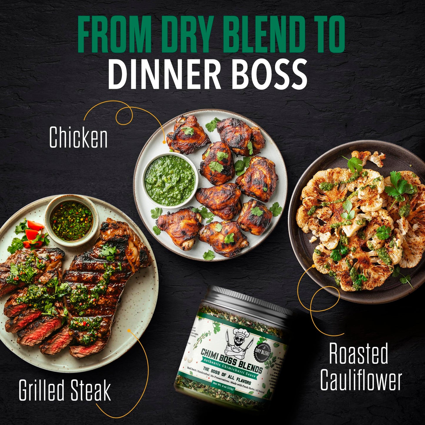 Chimi Boss Blends Chimichurri Original Dry Seasoning, 4 oz - Argentinian Herb & Garlic Rub with Parsley & Chili Flakes - All Nat