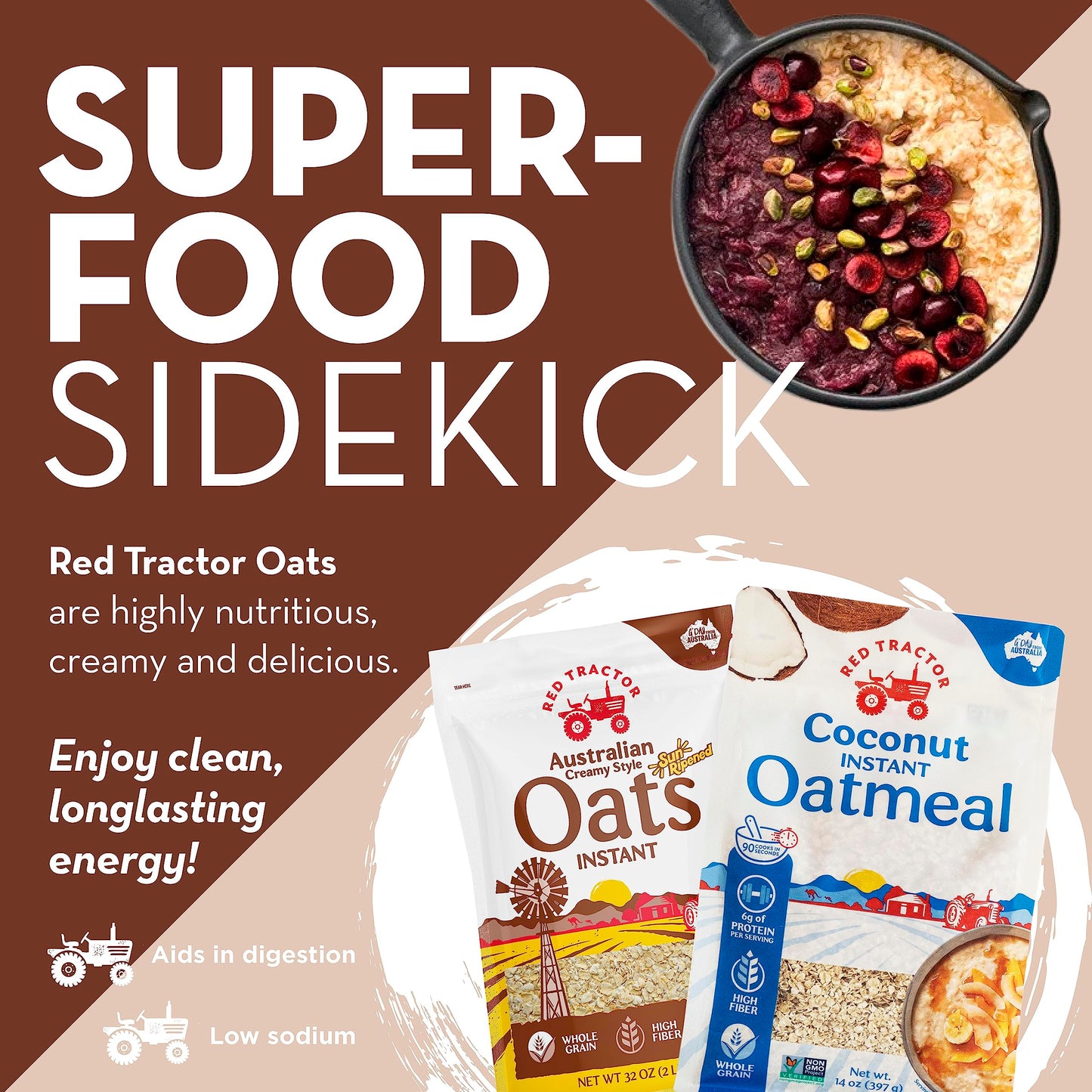 Red Tractor creamy Style coconut Instant Oats 400g 1 Pack (1 Pack)