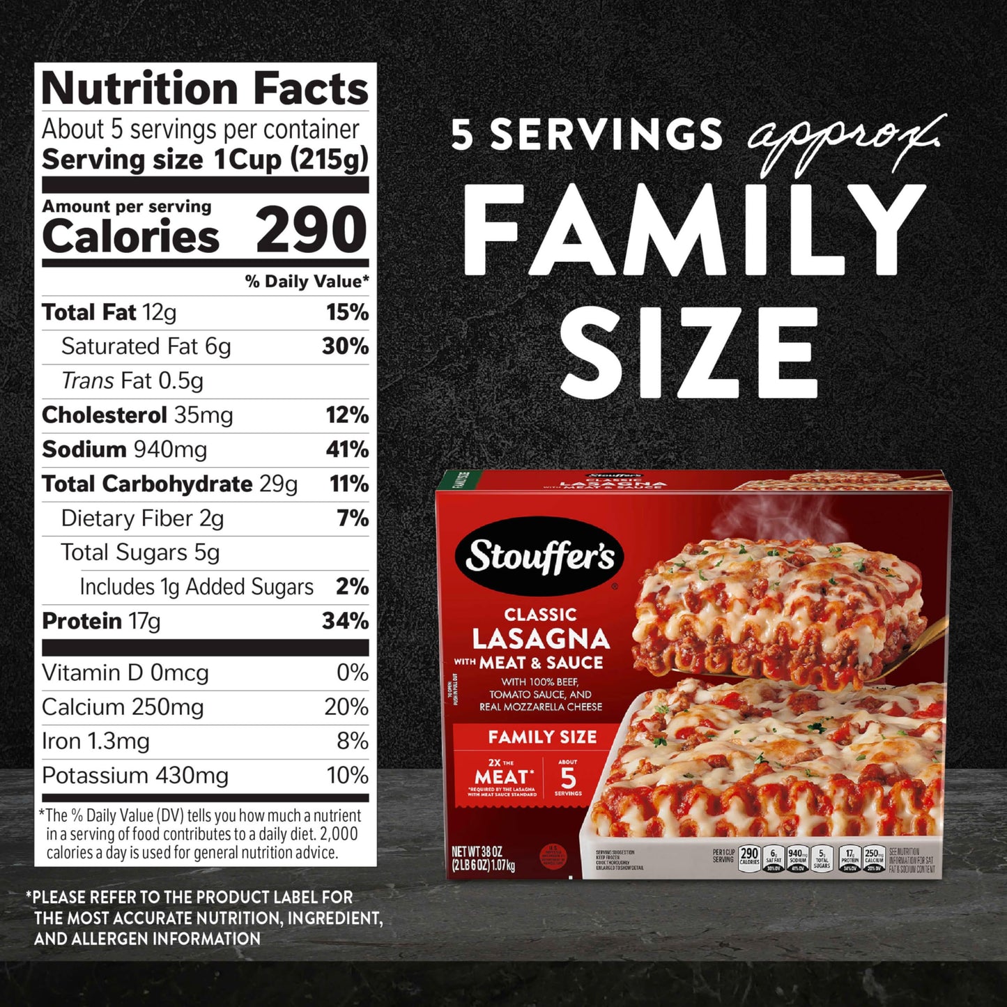 Stouffers Classic Lasagna with Meat and Sauce, Family Size, Easy Frozen Dinners, Family Lasagna, Meat Lasagna, Oven Ready Lasagn