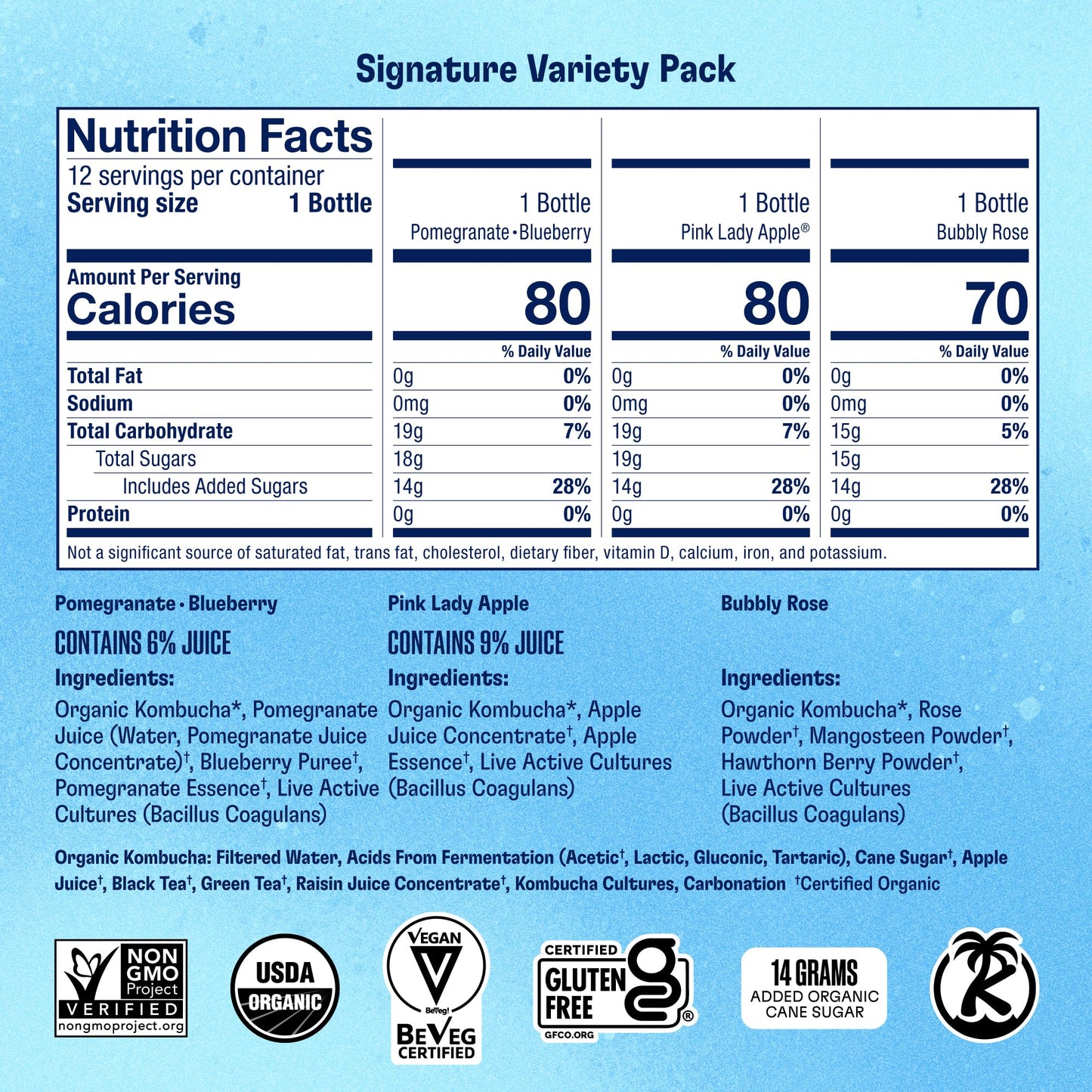 Health-Ade Signature Variety Pack Kombucha Tea, Organic Drink With Living Probiotics, Detoxifying Acids, Supports Gut Health, No