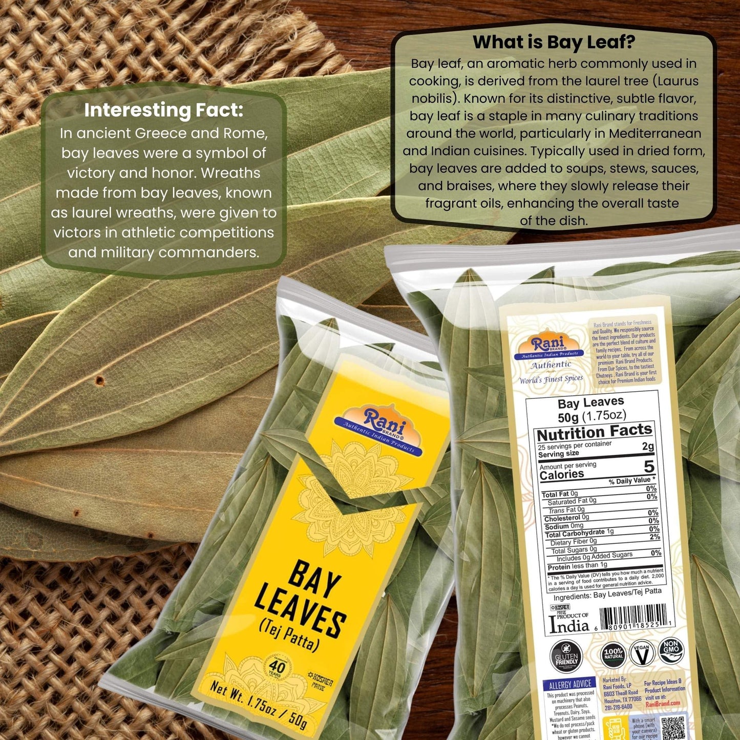 Rani Bay Leaf (Leaves) Whole Spice Hand Selected Extra Large 1.75Oz (50G) ~ All Natural | Gluten Friendly | Non-Gmo | Kosher | Vegan | Indian Origin (Tej Patta)