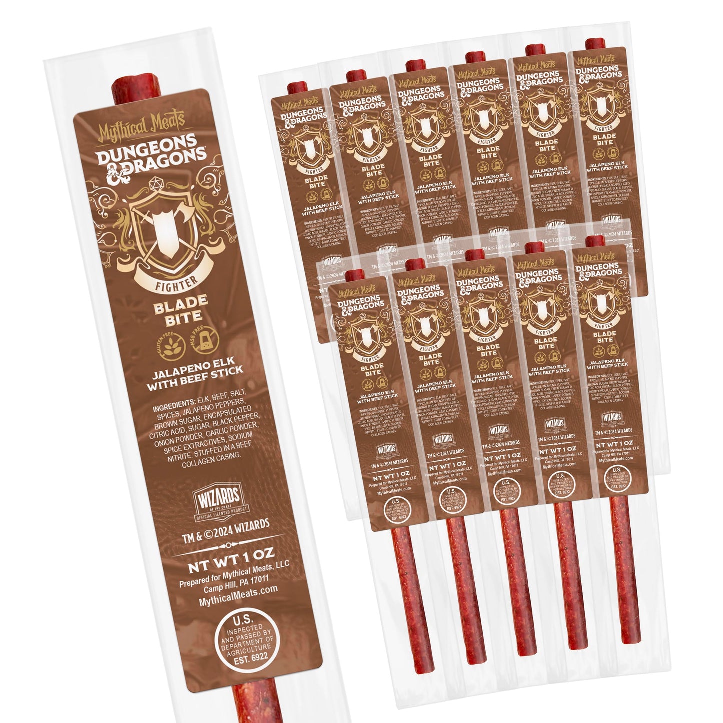 Mythical Meats Jerky Sticks - Jalapeno Elk with Beef, Gluten Free, 12 Count
