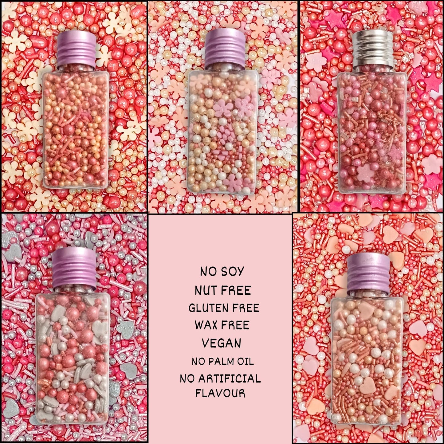 Confect Pretty In Pink, Gold & White Flower & Pearl Sprinkles Mix - Heart & Star Edible Sprinkles For Cakes, Cupcakes, Cookies -