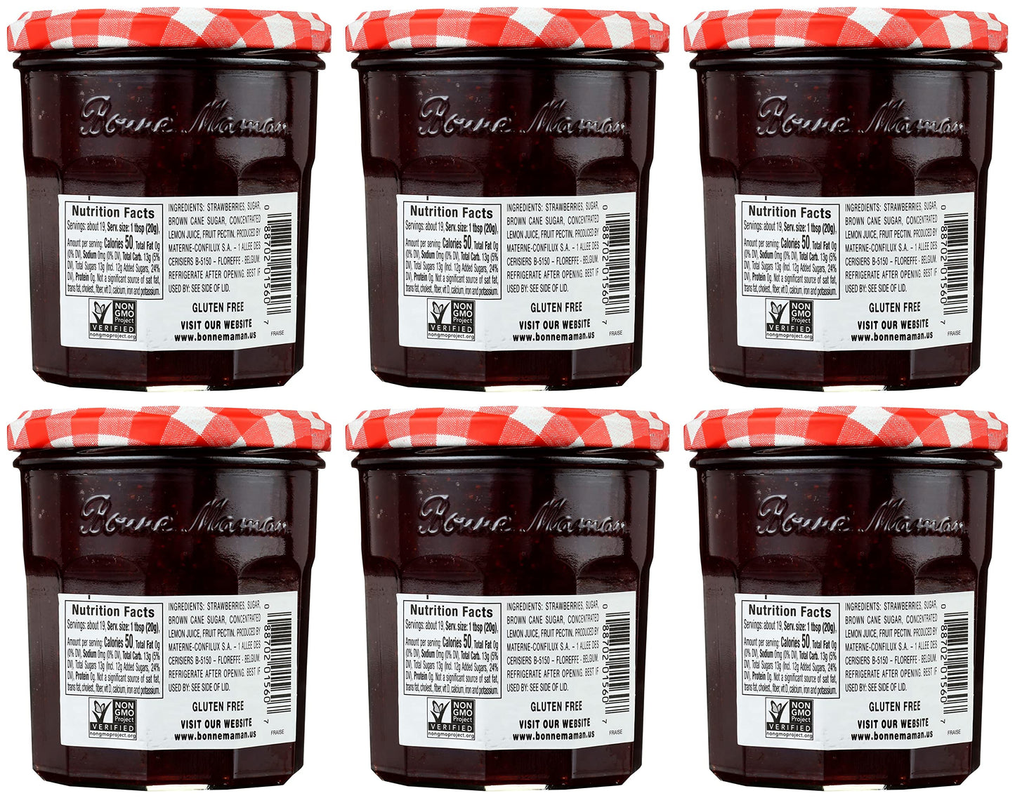 Bonne Maman Strawberry Preserves, Non-GMO, 13 oz Glass Jars, Pack of 6