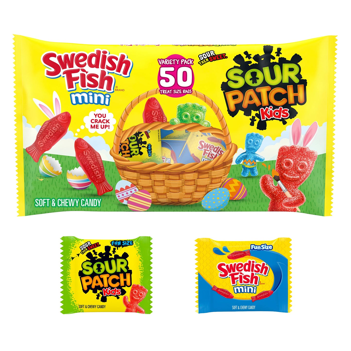Sour Patch Kids And Swedish Fish Mini Soft & Chewy Easter Candy Variety Pack, Bulk Candy, 50 Snack Packs