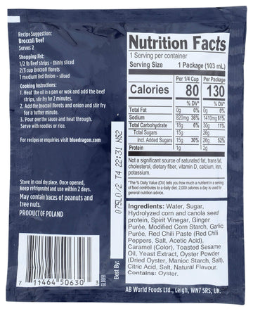 Blue Dragon Stir Fry Sauce, Broccoli Beef, 3.4 Oz (Pack of 1) Authentic Rich Sauce with Ginger, Garlic & Toasted Sesame| No Arti