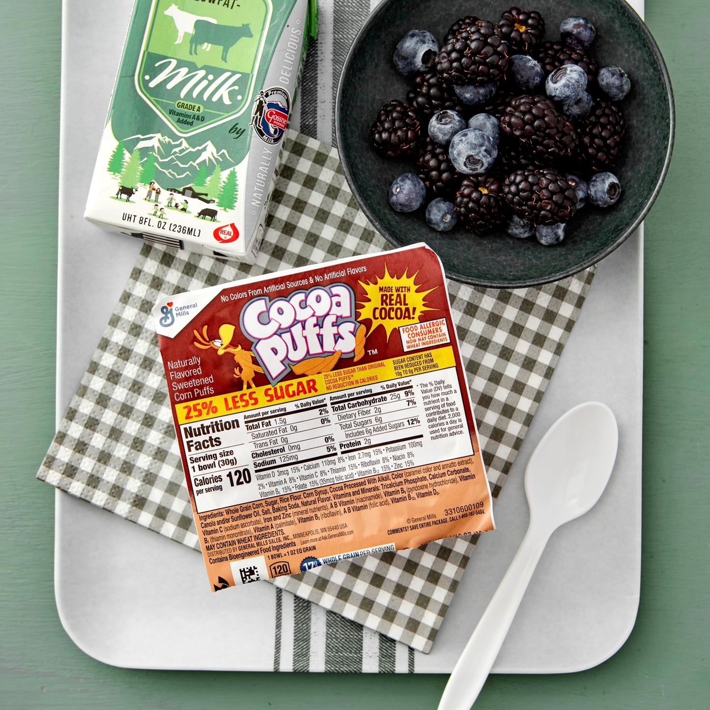 Cocoa Puffs 25% Less Sugar Bowlpak Cereal  1.06 Oz (Pack of 96)