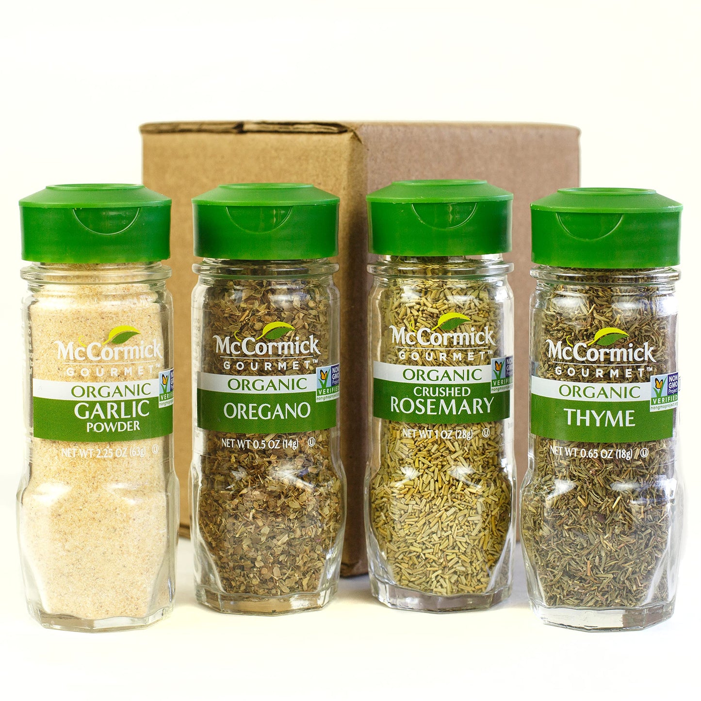 Mccormick Gourmet Organic Garlic & Herbs Everyday Basics Variety Pack (Oregano, Garlic Powder, Crushed Rosemary, Thyme), 0.05 Lb
