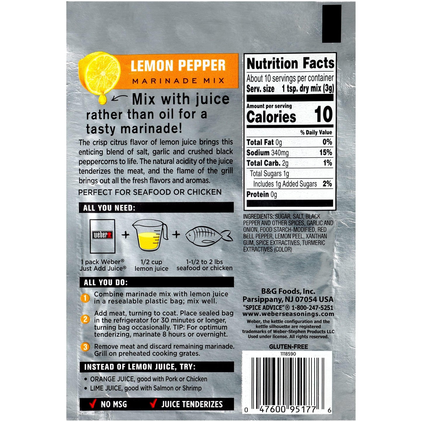 Weber Just Add Juice Marinade Mix, Lemon Pepper, 1.12 Ounce, Pack of 4
