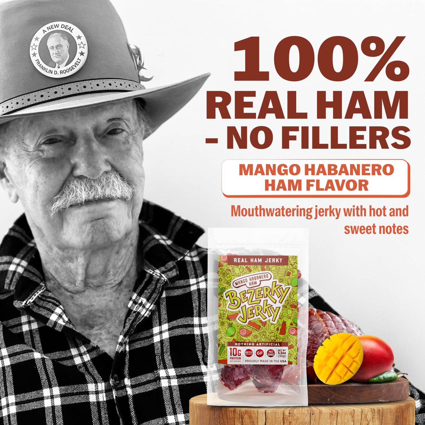 All Natural Spicy Jerky | Mango Habanero | Healthy Keto Snack | Authentic American Ham | Non-Gmo | Gluten-Free | Low Fat | High