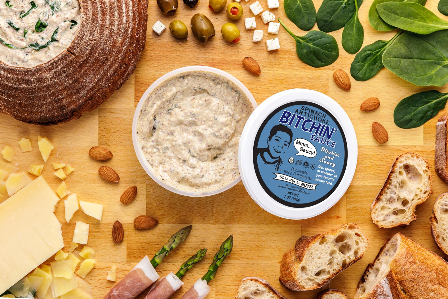 Spinach Artichoke Bitchin Sauce, 7oz - The Almond Dip