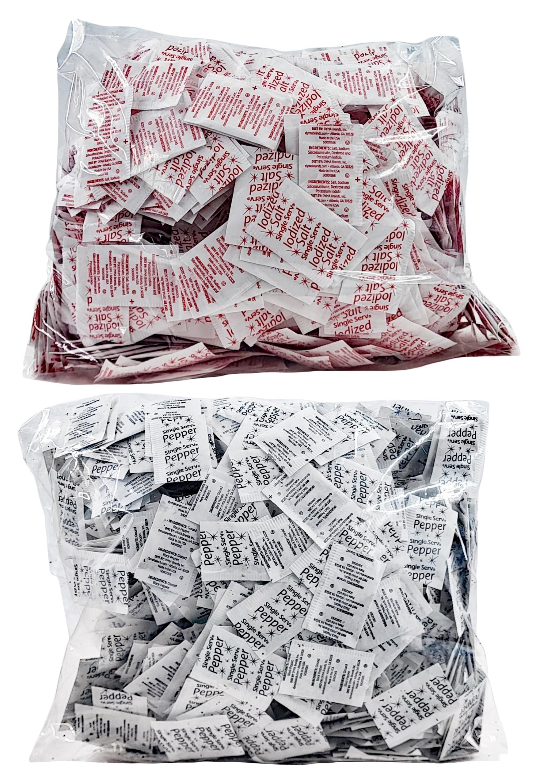 Gourmet Ground Black Pepper and Iodized Salt | Single Serve Packets 1000 Each - 2000 Total