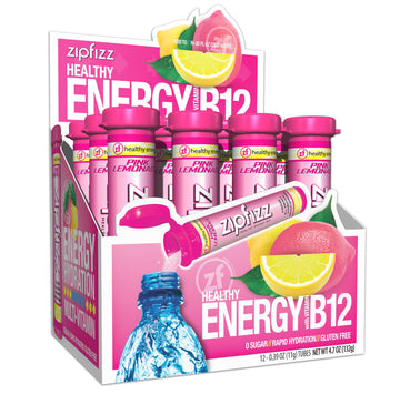 Zipfizz Daily Energy Drink Powder, Sugar-Free, Electrolyte Powder, 12 Pack, 0.39 Ounce Each, Pink Lemonade, Model 12PINK