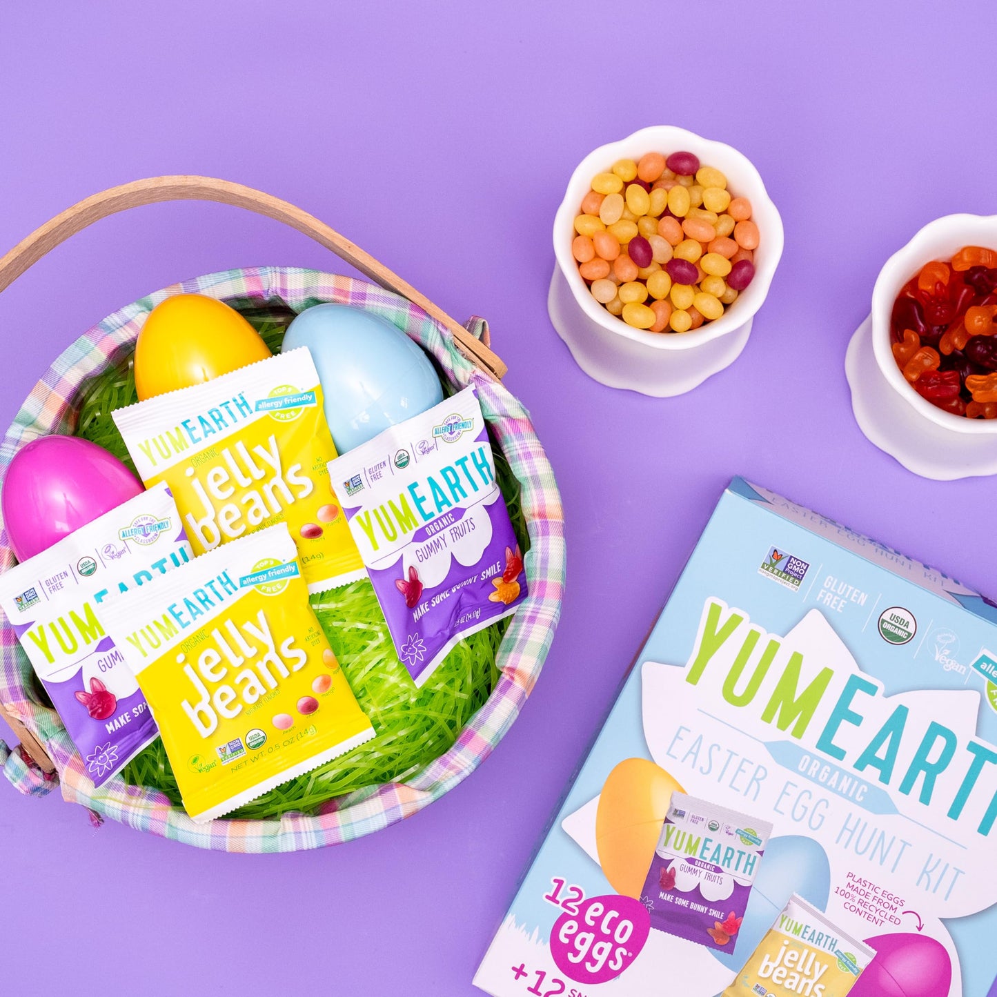 Yumearth Easter Egg Hunt Kit - 12 Eggs With Individually Wrapped Candy Snack Packs - Organic Gummy Fruits & Jelly Beans In Sprin