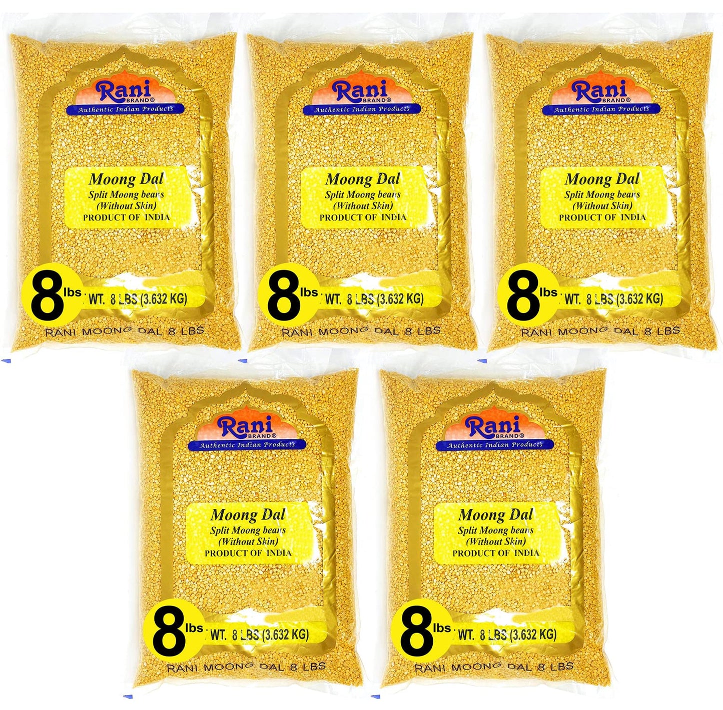 Rani Moong Dal (Split Mung Beans Without Skin) Lentils Indian 128Oz (8Lbs) 3.63Kg X Pack Of 5 (Total 40Lbs) Bulk ~ All Natural | Gluten Friendly | Non-Gmo | Vegan | Indian Origin