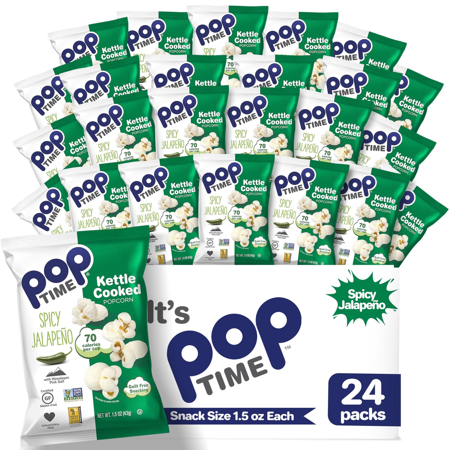 Poptime Kettle Corn Popcorn Bags Individual Servings - Sweet & Spicy Jalapeno & Himalayan Pink Salt Popcorn Individual Bags, Hea