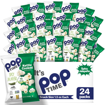 Poptime Kettle Corn Popcorn Bags Individual Servings - Sweet & Spicy Jalapeno & Himalayan Pink Salt Popcorn Individual Bags, Hea