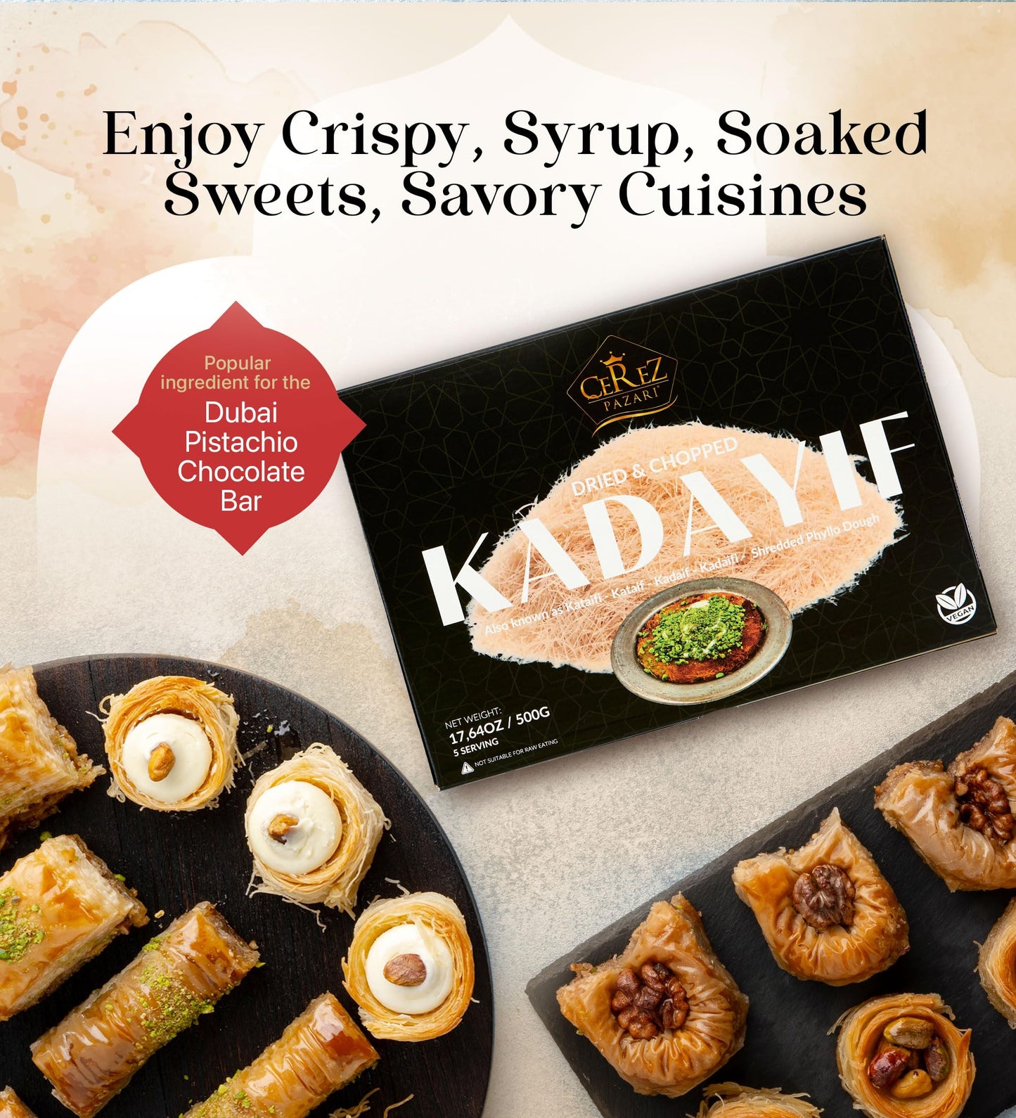 Cerez Pazari Kataifi Shredded Fillo Dough 1.1 lb. Shredded Phyllo Dough  Kadayif Ingredient For Dubai Chocolate Bar Pistachio  Raw  Dried  Chopped Kataifi Pastry  Knafeh  Kunafa