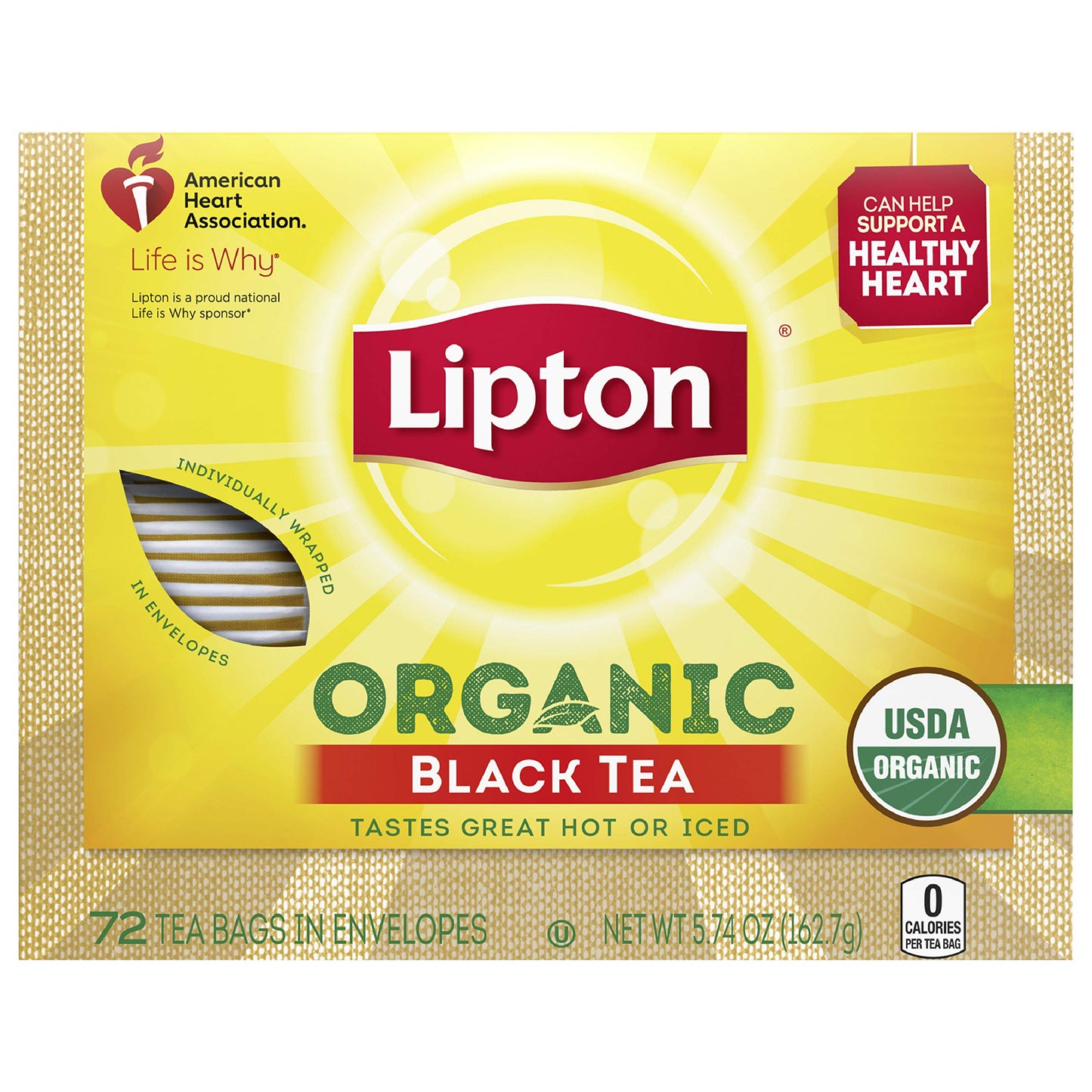 Lipton Tea Bags For A Iced Or Hot Tea Organic Black Tea Iced Or Hot Tea That Can Help Support A Healthy Heart 5.9 Oz 72 Count