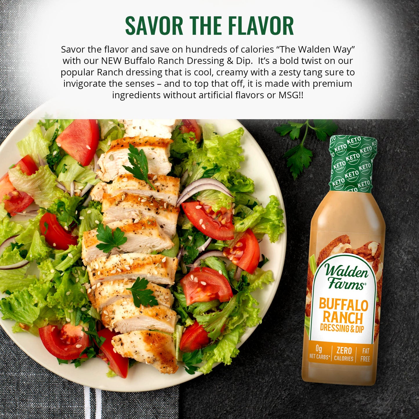 Walden Farms Buffalo Ranch Dressing For Salad, Dip, Chicken, And Fresh Foods, 12 Oz. Bottle, Calorie, Gluten, And Fat Free, Vega