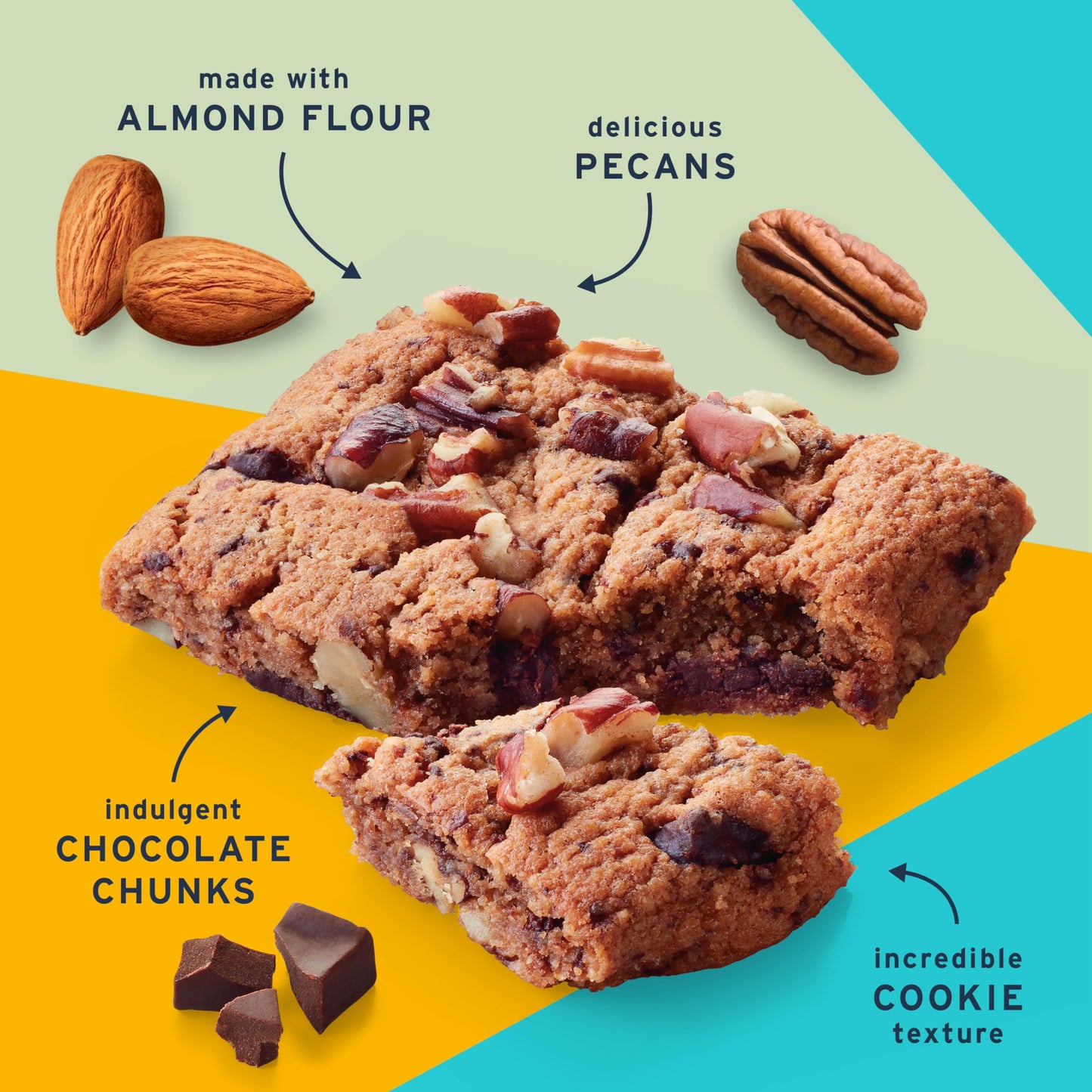 Ratio Soft Baked Bars, Chocolate Chunk Cookie, Keto Friendly, 6 Count, 1g Sugar, Brown