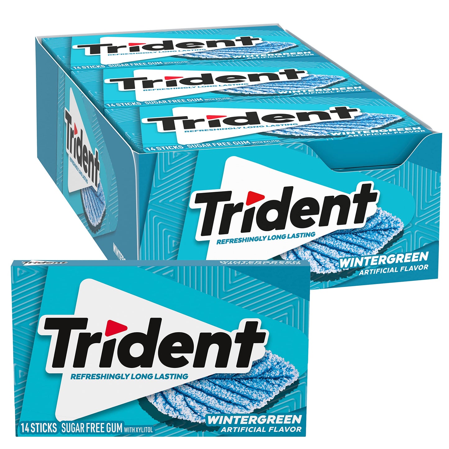 Trident Wintergreen Sugar-Free Chewing Gum, 14 Count (Pack of 12), Green, Model 12546011624