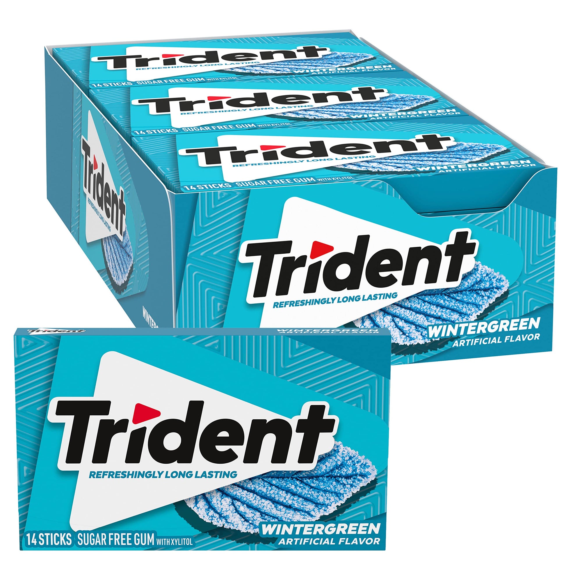 Trident Wintergreen Sugar-Free Chewing Gum, 14 Count (Pack of 12), Green, Model 12546011624