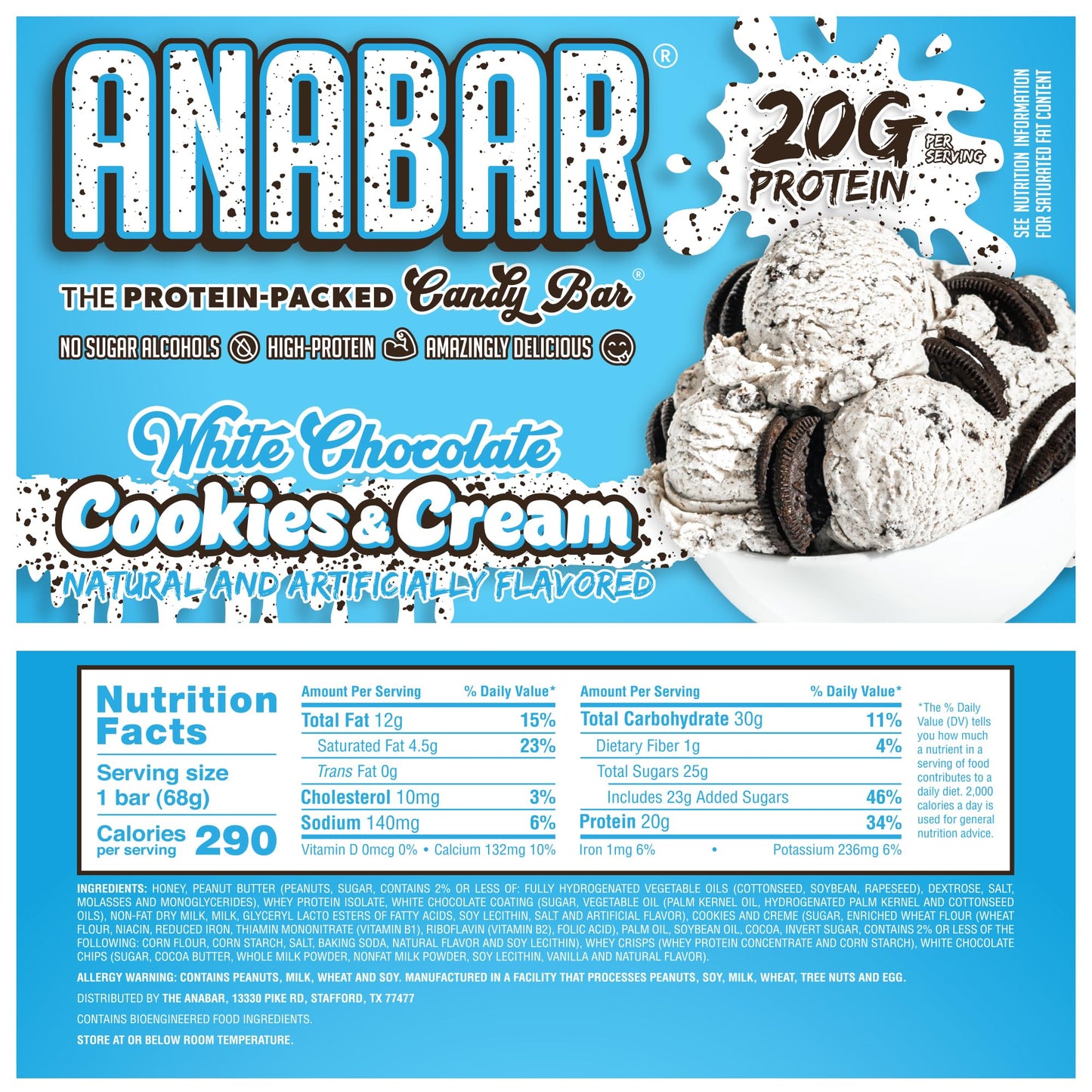 Anabar Protein Bar, The Protein-Packed Candy Bar, Amazing Tasting Protein Bar, High Protein, 20G Of Protein (12 Bars, White Choc