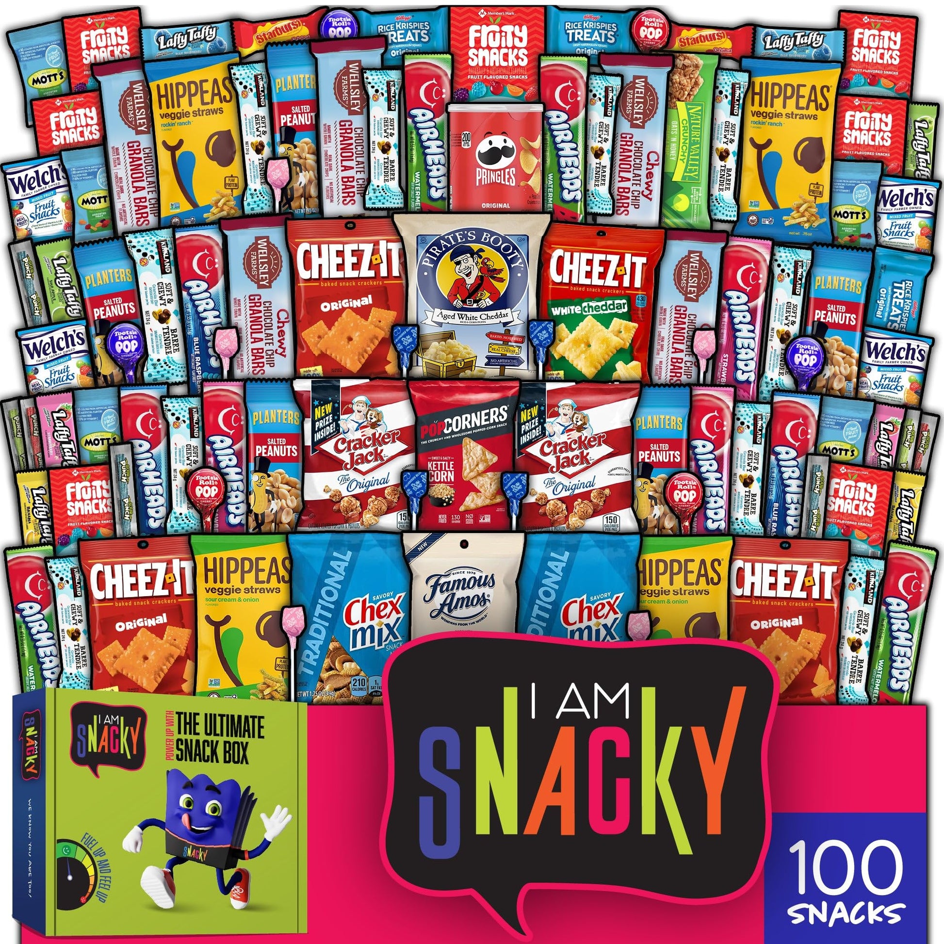 I AM Snacky - Holiday  Christmas Stocking Stuffer Snack Box Variety Pack Care Package + Greeting Card - SNACKY S PARTY PACK (100 Count) Birthday Sweet  Gift Basket  Candies Chips
